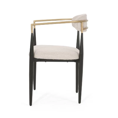 Christopher Knight Home Set Of 2 Elmore Iron Upholstered Dining Chairs Beige/Black/Gold 2 Christopher Knight Home Set Of 2 Elmore Iron Upholstered Dining Chairs Beige/Black/Gold - Image 2