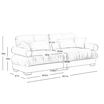 Christopher Knight Home Bernal 93.7" Modern 2 Seat Velvet Round Arm Sofa With Pillows 2 Christopher Knight Home Bernal 93.7" Modern 2 Seat Velvet Round Arm Sofa With Pillows - Image 2