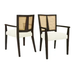 Christopher Knight Home Hana Rubberwood Upholstered Dining Arm Chairs With Cane Webbing(Set Of 2) -Living Furniture GUEST df06e437 c037 4ce0 829c bb35462621b6