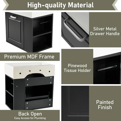 Christopher Knight Home Emilee Modern 21.8" Wall-Mounted Floating Bathroom Vanity With Ceramic Sink 4 Christopher Knight Home Emilee Modern 21.8" Wall-Mounted Floating Bathroom Vanity With Ceramic Sink - Image 4