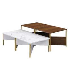 Christopher Knight Home Anira Mid-Century Modern 4 Piece Nesting Coffee Table Set, White/Walnut -Living Furniture GUEST e0bb3545 5493 4861 909d 1851ee2d48f8