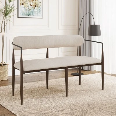 Christopher Knight Home Ingrid Modern Iron Frame Upholstered 55" Loveseat With Open Curved Back 10 Christopher Knight Home Ingrid Modern Iron Frame Upholstered 55" Loveseat With Open Curved Back - Image 10