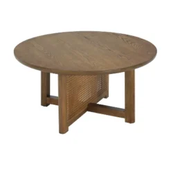 Christopher Knight Home Nova Farmhouse Rattan Rubberwood Round Coffee Table With Criss Cross Design -Living Furniture GUEST e260995c ab9f 42ac a5ed ac41acc97a08