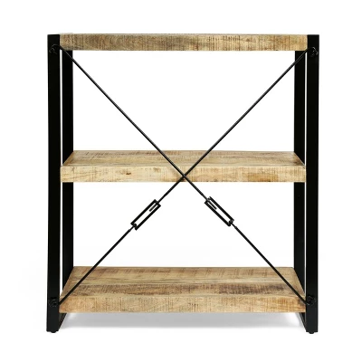 Brinkley Modern Industrial Handcrafted 3 Shelf Mango Wood Shelving Unit Natural/Black - Christopher Knight Home 5 Brinkley Modern Industrial Handcrafted 3 Shelf Mango Wood Shelving Unit Natural/Black - Christopher Knight Home - Image 5