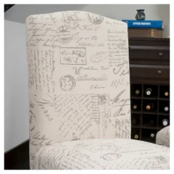 Christopher Knight Home Set Of 2 Crown Top French Script Fabric Dining Chair Wood/Beige: Elegant Linen & Cotton Upholstery, Hardwood Frame