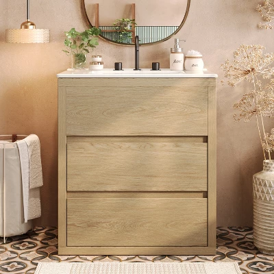 Christopher Knight Home Griffin Contemporary 30" Bathroom Vanity With Ceramic Sink And Full-Extension Drawers 9 Christopher Knight Home Griffin Contemporary 30" Bathroom Vanity With Ceramic Sink And Full-Extension Drawers - Image 9