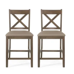 2pc Emory Farmhouse Upholstered Wood Counter Height Barstools - Christopher Knight Home -Living Furniture GUEST e5ac4a09 f388 491c a8e4 a0d587106bb8