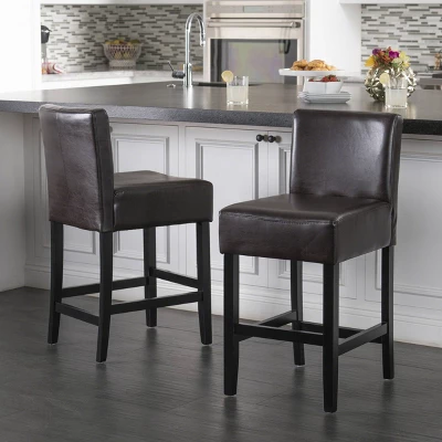 Set Of 2 25.5" Lopez Leather Counter Height Barstools - Christopher Knight Home 1 Set Of 2 25.5" Lopez Leather Counter Height Barstools - Christopher Knight Home