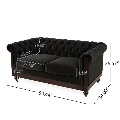 59"W Chesterfield Velvet Loveseat Sofa, Upholstered Sofa Couch With Rolled Arm Dutch And Tufted Button - Christopher Knight Home 4 59"W Chesterfield Velvet Loveseat Sofa, Upholstered Sofa Couch With Rolled Arm Dutch And Tufted Button - Christopher Knight Home - Image 4