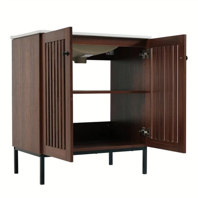 Christopher Knight Home Raja 30" Contemporary Vintage Bathroom Vanity With Ceramic Sink And Fence Door, Dark Brown 4 Christopher Knight Home Raja 30" Contemporary Vintage Bathroom Vanity With Ceramic Sink And Fence Door, Dark Brown - Image 4