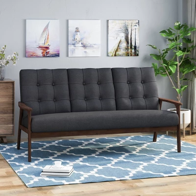 Duluth Mid Century Tufted Sofa Black - Christopher Knight Home 1 Duluth Mid Century Tufted Sofa Black - Christopher Knight Home