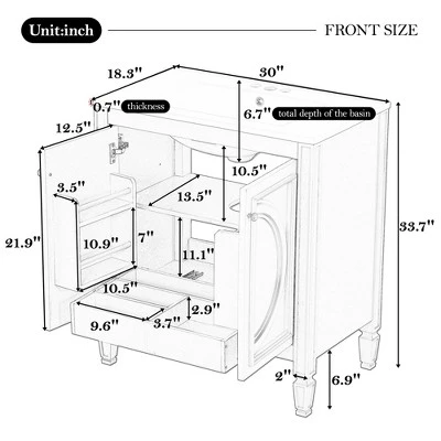 30"W Vintage Bathroom Vanity With Sink, Bathroom Cabinet With Adjustable Shelf, Drawer, Door Shelves And Soft Closing Door-Christopher Knight Home 6 30"W Vintage Bathroom Vanity With Sink, Bathroom Cabinet With Adjustable Shelf, Drawer, Door Shelves And Soft Closing Door-Christopher Knight Home - Image 6
