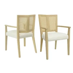 Christopher Knight Home Hana Rubberwood Upholstered Dining Arm Chairs With Cane Webbing(Set Of 2) -Living Furniture GUEST e9d86ba7 6514 4308 ad9d 2021fa173ab7