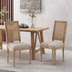 Christopher Knight Home Brownell French Country Fabric Upholstered Wood And Cane Dining Chairs (Set Of 2)