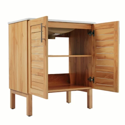 Christopher Knight Home Ramona 30" Mid-Century Modern Bathroom Vanity With Ceramic Sink, Antique Natural 4 Christopher Knight Home Ramona 30" Mid-Century Modern Bathroom Vanity With Ceramic Sink, Antique Natural - Image 4