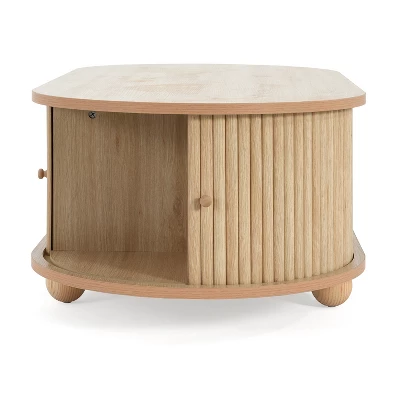 Christopher Knight Home Arizona Oval Wood Coffee Table With Half-Cover Accordion Door And Storage 4 Christopher Knight Home Arizona Oval Wood Coffee Table With Half-Cover Accordion Door And Storage - Image 4