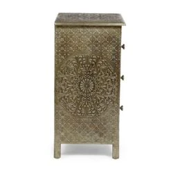 Deschutes Handcrafted Boho 3 Drawer Nightstand Silver - Christopher Knight Home -Living Furniture GUEST f0ba16bb 79ee 4916 869b 7466510ac379