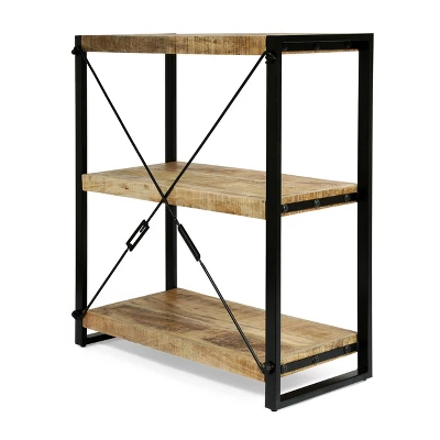 Brinkley Modern Industrial Handcrafted 3 Shelf Mango Wood Shelving Unit Natural/Black - Christopher Knight Home 2 Brinkley Modern Industrial Handcrafted 3 Shelf Mango Wood Shelving Unit Natural/Black - Christopher Knight Home - Image 2