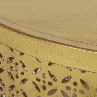 Noxon Boho Lace Cut Iron Coffee Table Gold Brushed Brown - Christopher Knight Home: Pedestal Base, No Assembly Required 4 Noxon Boho Lace Cut Iron Coffee Table Gold Brushed Brown - Christopher Knight Home: Pedestal Base, No Assembly Required - Image 4