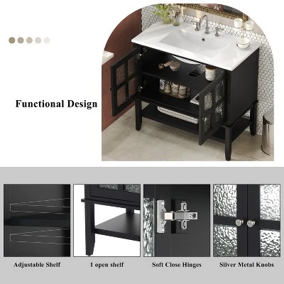 Christopher Knight Home Birgit 36" Modern Bathroom Vanity With Ceramic Sink And Adjustable Shelf 3 Christopher Knight Home Birgit 36" Modern Bathroom Vanity With Ceramic Sink And Adjustable Shelf - Image 3