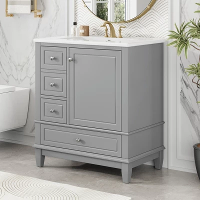 Christopher Knight Home Thomas 30" Bathroom Vanity With Sink, One Door With Shelf And Three Drawers 14 Christopher Knight Home Thomas 30" Bathroom Vanity With Sink, One Door With Shelf And Three Drawers - Image 14