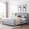 King Virago Contemporary Upholstered Platform Bed Light Gray - Christopher Knight Home
