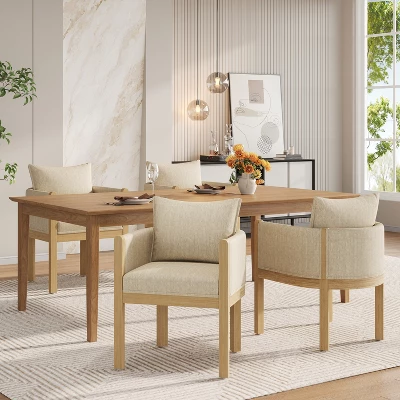 Christopher Knight Home Keera Modern Rubberwood Linen Upholstered Armchairs (Set Of 4) 9 Christopher Knight Home Keera Modern Rubberwood Linen Upholstered Armchairs (Set Of 4) - Image 9