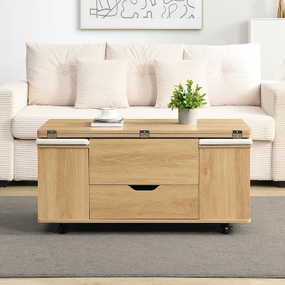 Christopher Knight Home Olia Modern Multi-Functional Lift-Top Coffee Table With Hidden Storage, 4 Stools And Lockable Wheels 12 Christopher Knight Home Olia Modern Multi-Functional Lift-Top Coffee Table With Hidden Storage, 4 Stools And Lockable Wheels - Image 12
