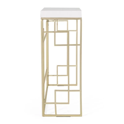 Depue Modern Glam Geometric Console Table Gold/White - Christopher Knight Home 3 Depue Modern Glam Geometric Console Table Gold/White - Christopher Knight Home - Image 3
