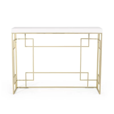 Depue Modern Glam Geometric Console Table Gold/White - Christopher Knight Home 5 Depue Modern Glam Geometric Console Table Gold/White - Christopher Knight Home - Image 5